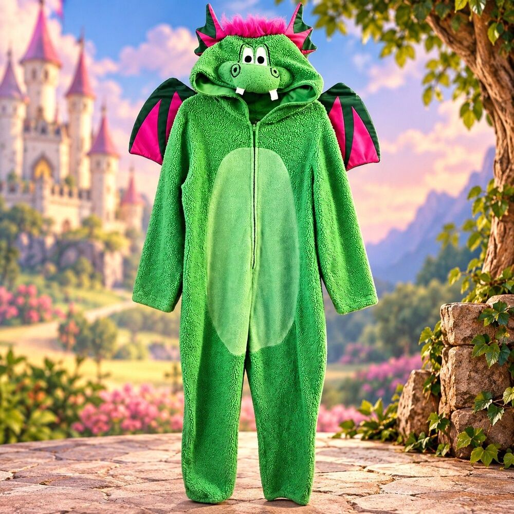 Green Dragon Costume Adult Large Plush Hooded  Jumpsuit Wing  Halloween Fantasy